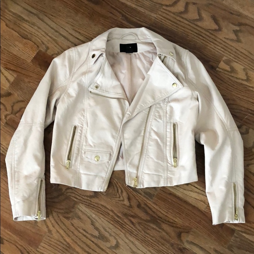 H&M Light Beige Faux Leather Jacket Gold Details